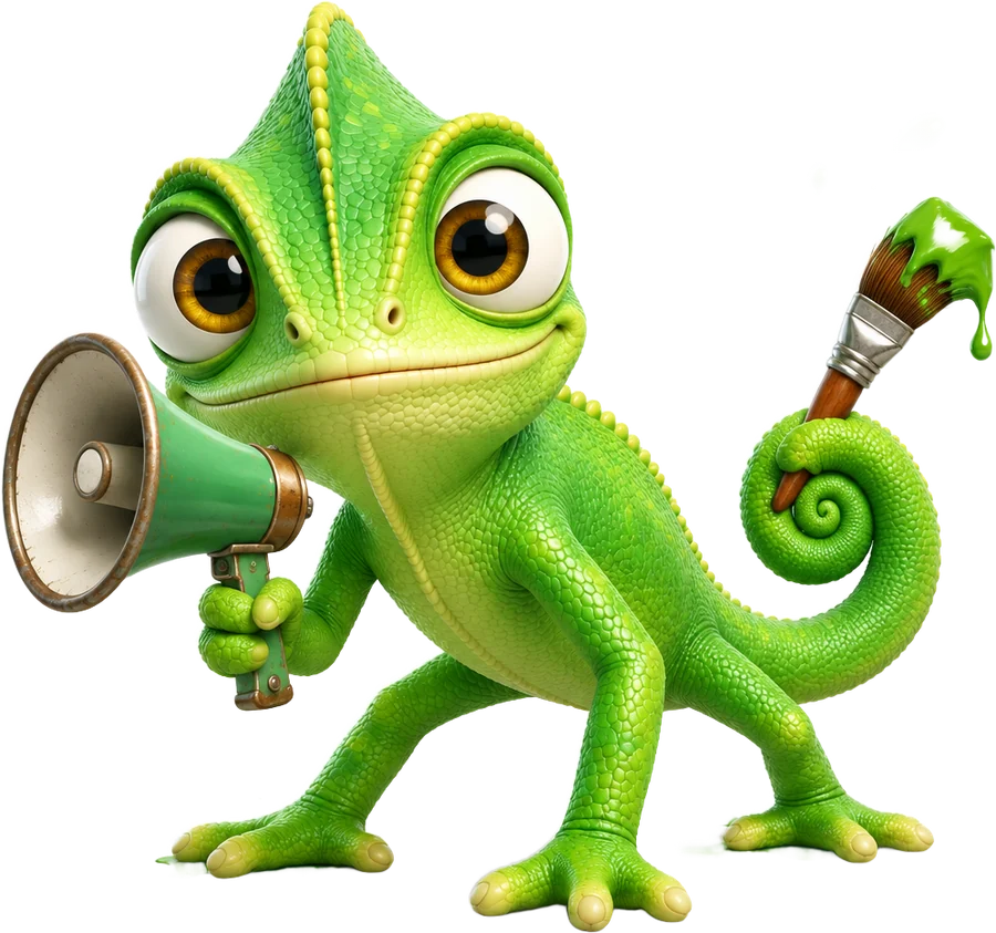 The Max Group chameleon in maxart colours