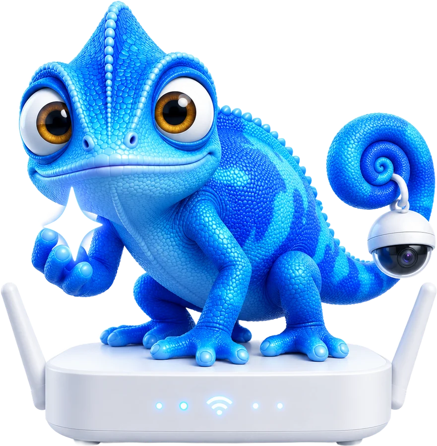The Max Group chameleon in maxclick colours