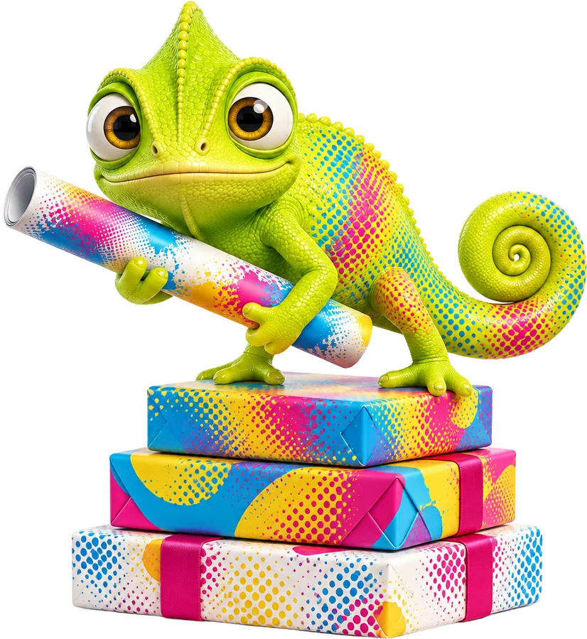 The Max Group chameleon in maxprint.ae colours